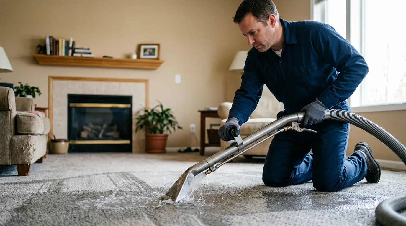Water damage restoration technician working near Packwood, IA